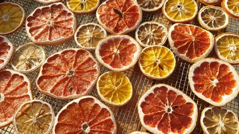Drying lemons, oranges and grapefruits in a solar dryer. Dried fruit production Stock Footage 158235758