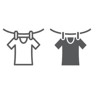 Drying line and glyph icon, laundry and dry, clothes sign, vector graphics, a Stock Illustration