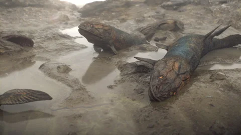 Drying up ocean with dying fish Видео 244882630