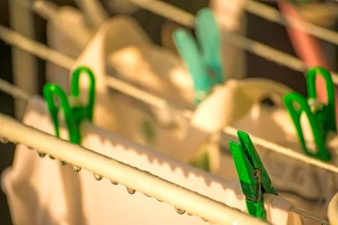 Drying rack with raindrops Stock Photos