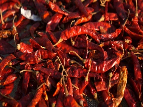 Drying the Red Hot Chile Pepper on Spice Market Video stock 78644829