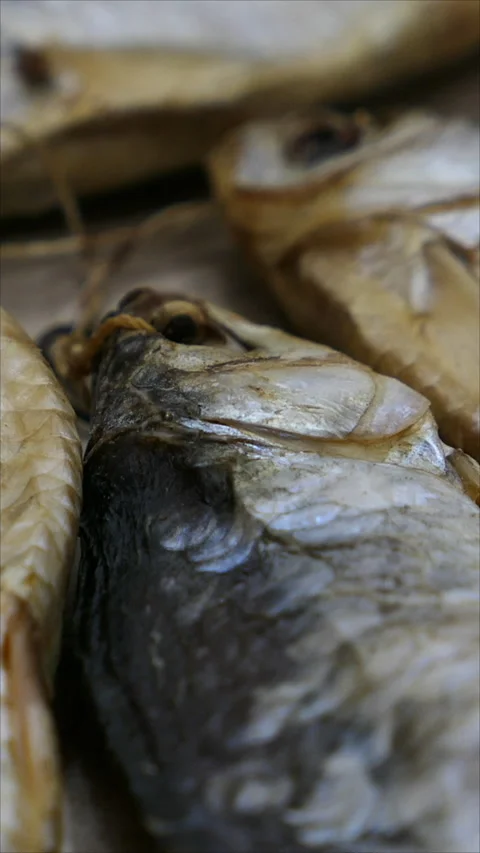 Drying Salted Fish. Slider Shot. Top View. Vertical. Stock Footage 283494200