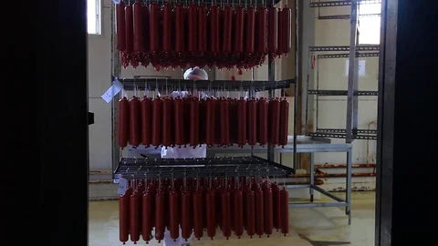 Drying sausages in the ven Stock Footage 80141843
