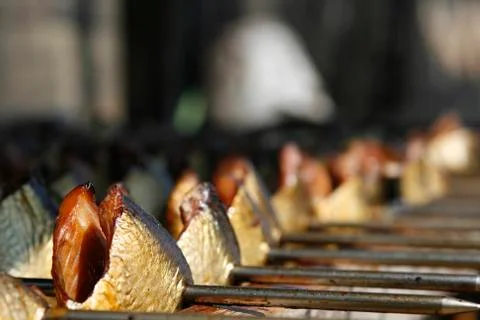 Drying smoked herring Stock Photos