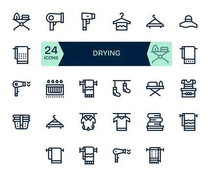 Drying Vector Icon Collection with 24 High Resolution Bold Line Designs Ilustración de archivo