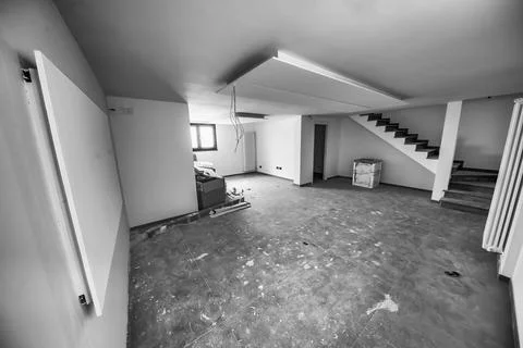Drywall ceiling under construction, ready for led strips illumination Stock Photos