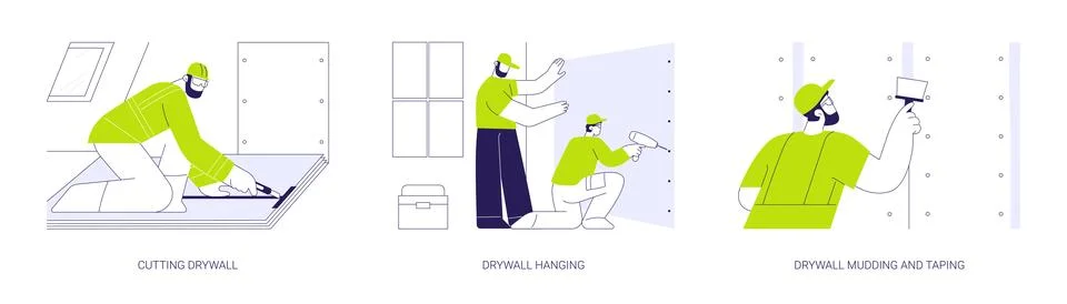 Drywalling service abstract concept vector illustrations. Stock Illustration