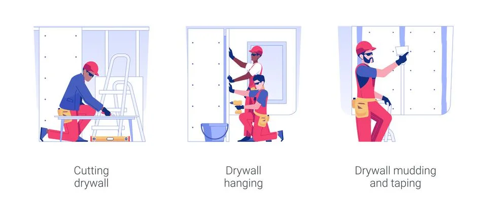 Drywalling service isolated concept vector illustrations. Stock Illustration