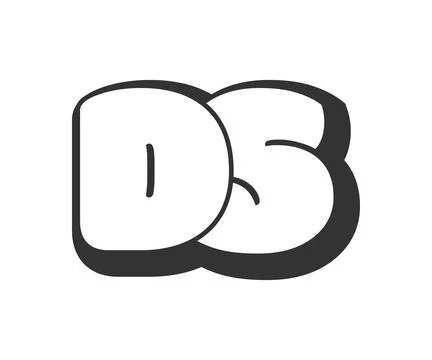 DS logo, bubble comic lettering, rounded in graffiti style black and white .. Illustrazione stock