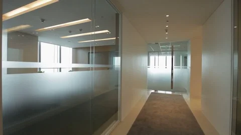 DS WS Office hallway to empty conference room / China Stock Footage 69960166