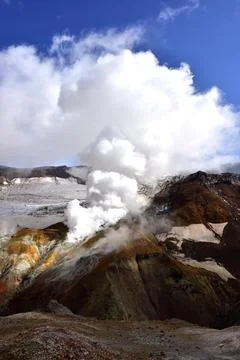 DSC 7405In the crater of the Mutnovsky volcano in Kamchatka Stock Photos