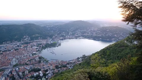 DSCF0338 Panoramic view of Como and Lake Como at sunset Stock Footage 156506976