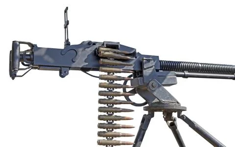 DShK 1938   Soviet heavy machine gun firing the 12.7 on white Stock Photos