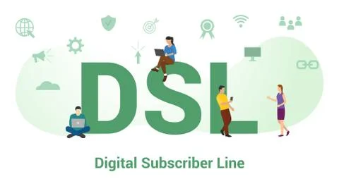 Dsl digital subscriber line concept with big word or text and team people wit Stock Illustration