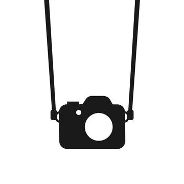 DSLR and camera on the strap. Device, tool and equipment for taking photo and Illustrazione stock