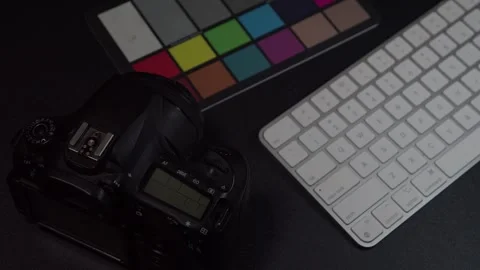 DSLR Camera, Apple Keyboard, Color Chart Stock Footage 252764622