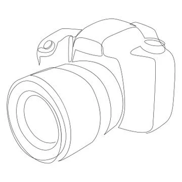 DSLR camera digital vector, one continuous single line drawing. Minimalism hand Stock Illustration
