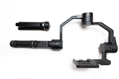 DSLR camera gimbal three-axis motorized stabilizer tripod system Stock Photos