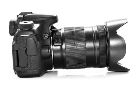 DSLR camera isolated on a white background. Stock Photos