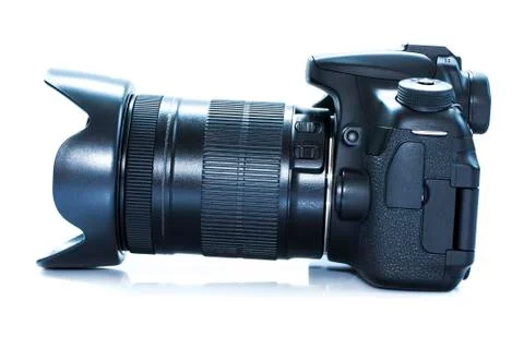 DSLR camera isolated on a white background. Stock Photos