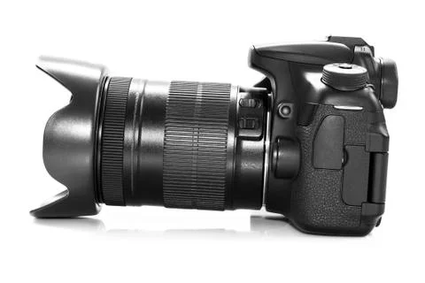 DSLR camera isolated on a white background. Stock Photos