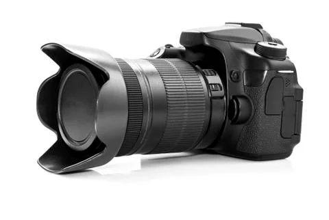 DSLR camera isolated on a white background. Stock Photos