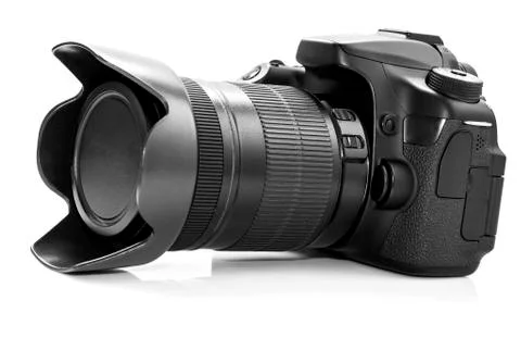 DSLR camera isolated on a white background. Stock Photos