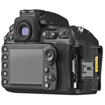 DSLR camera, LCD display, cap open Illustrazione stock