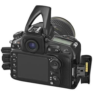 DSLR camera, LCD display, lids open 스톡 일러스트
