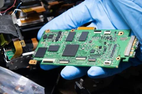 DSLR camera motherboard, internal components of a DSLR camera, camera repair Stock Photos
