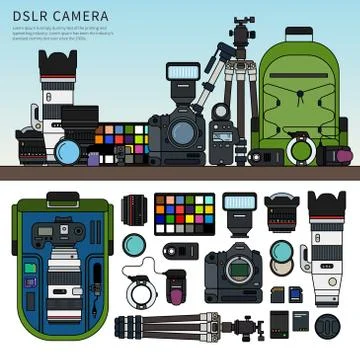 DSLR camera set Stock Illustration