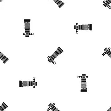 Dslr camera with zoom lens pattern seamless black Stock Illustration