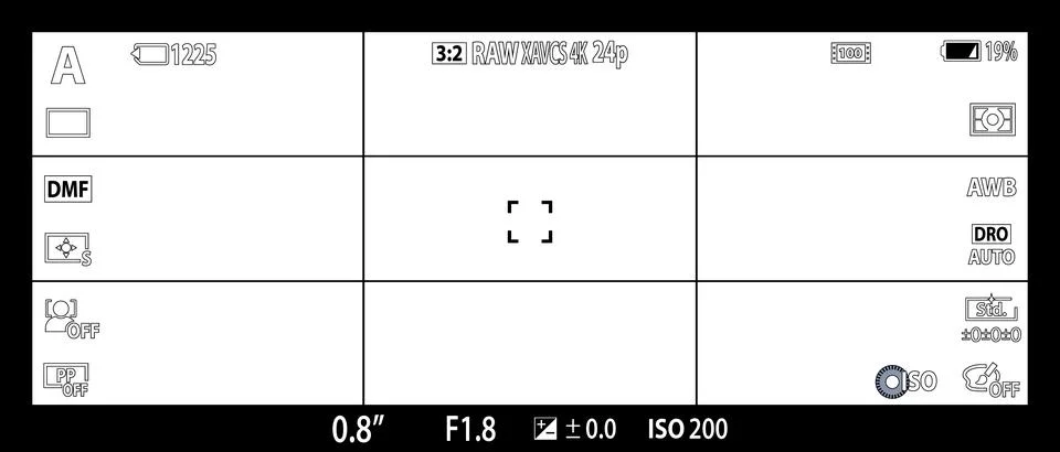 DSLR mirrorless camera rec overlay isolated on transparent bg. 21:9 recorder cam Stock Illustration
