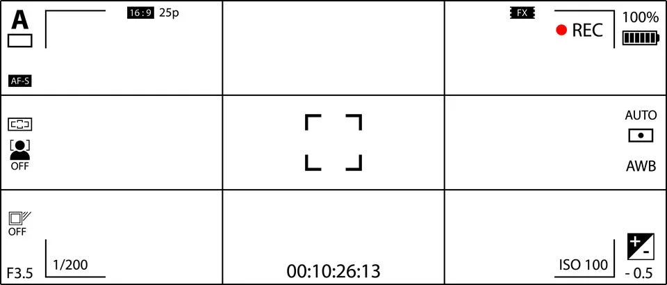 DSLR mirrorless camera rec overlay isolated on transparent bg. 21:9 recorder cam Stock Illustration