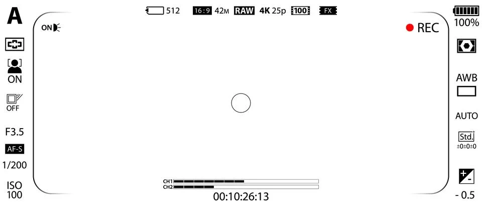 DSLR mirrorless camera rec overlay isolated on transparent bg. 21:9 recorder cam Stock Illustration