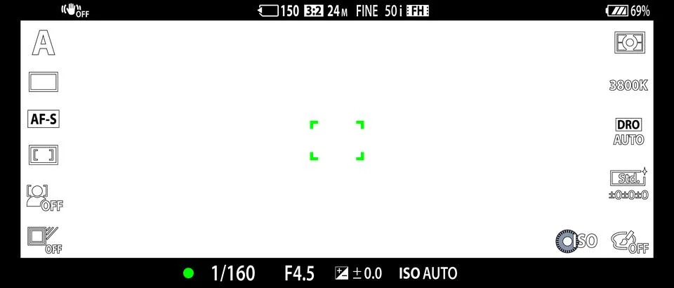 DSLR mirrorless camera rec overlay isolated on transparent bg. 21:9 recorder cam Stock Illustration