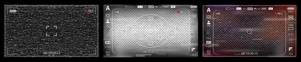 DSLR mirrorless camera rec overlay set. Recorder cam display frame. Video or Stock Illustration