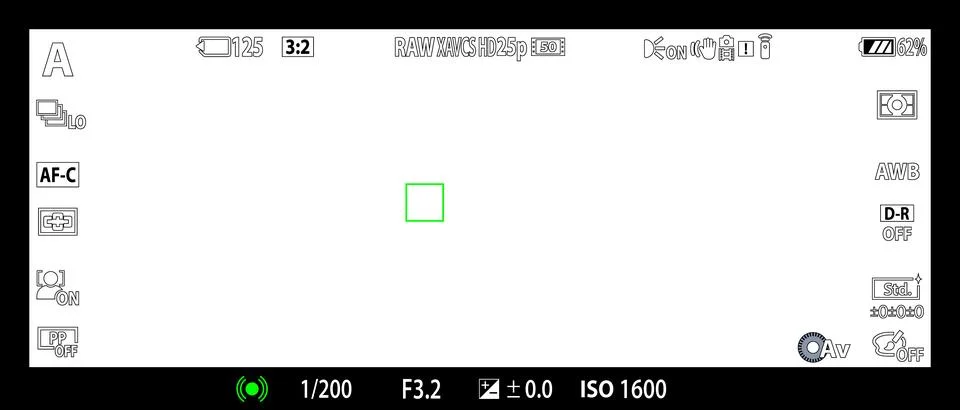 DSLR mirrorless camera rec overlay isolated on transparent bg. 21:9 recorde.. イラスト素材