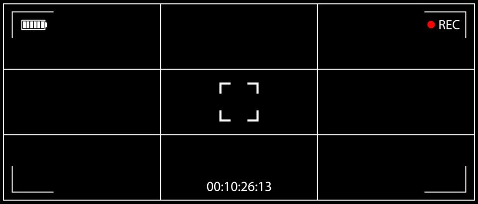 DSLR mirrorless camera rec overlay isolated on black bg. 21:9 recorder cam Stock Illustration