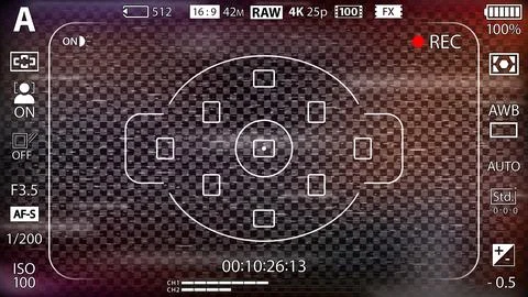 DSLR mirrorless camera rec overlay. Recorder cam display frame. Video or photo Stock Illustration