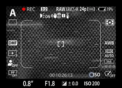 DSLR mirrorless camera rec overlay. Recorder cam display frame. Video or photo Stock Illustration