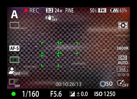 DSLR mirrorless camera rec overlay. Recorder cam display frame. Video or photo Stock Illustration