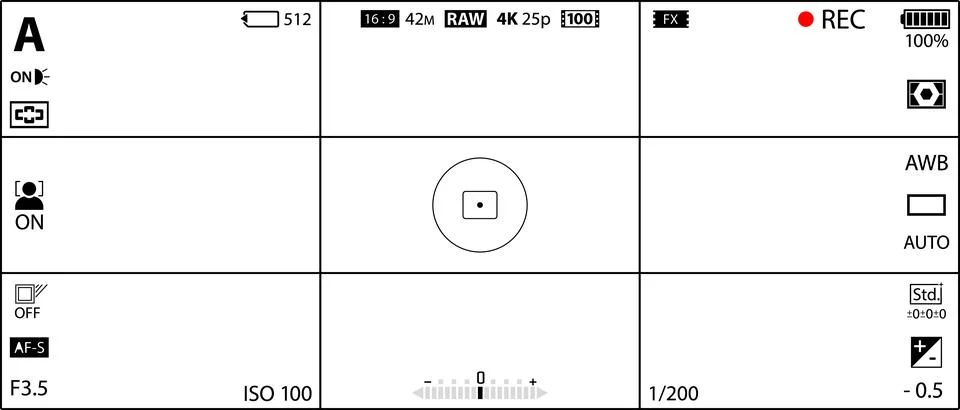 DSLR mirrorless camera rec overlay isolated on transparent bg. 21:9 recorder cam 스톡 일러스트
