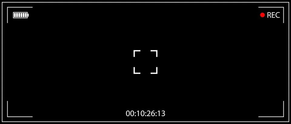 DSLR mirrorless camera rec overlay isolated on black bg. 21:9 recorder cam Stock Illustration