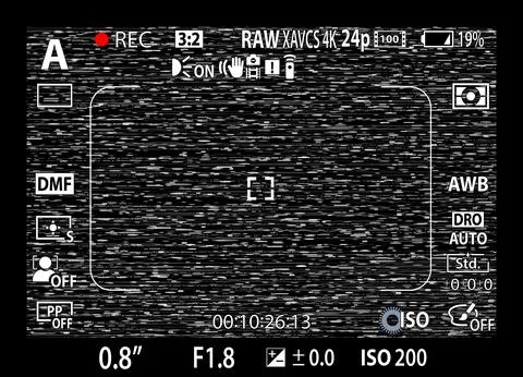 DSLR mirrorless camera rec overlay. Recorder cam display frame. Video or photo Stock Illustration