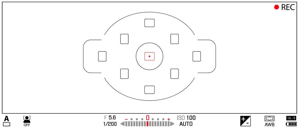 DSLR mirrorless camera rec overlay isolated on transparent bg. 21:9 recorder cam Stock Illustration