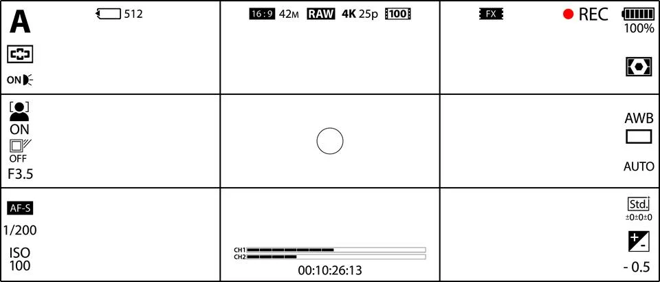 DSLR mirrorless camera rec overlay isolated on transparent bg. 21:9 recorder cam Stock Illustration