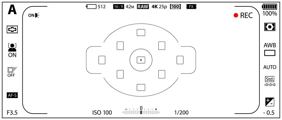 DSLR mirrorless camera rec overlay isolated on transparent bg. 21:9 recorder cam イラスト素材