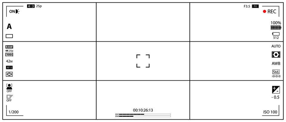 DSLR mirrorless camera rec overlay isolated on transparent bg. 21:9 recorder cam Stock Illustration