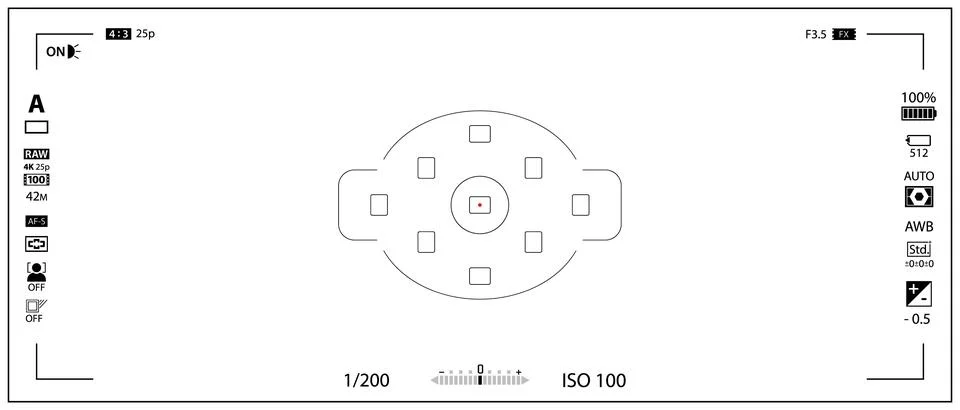 DSLR mirrorless camera rec overlay isolated on transparent bg. 21:9 recorder cam Stock Illustration